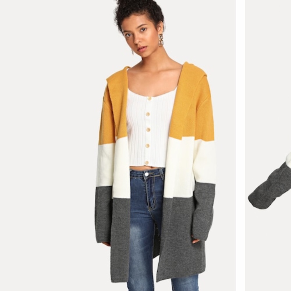 Open front color block cardigan